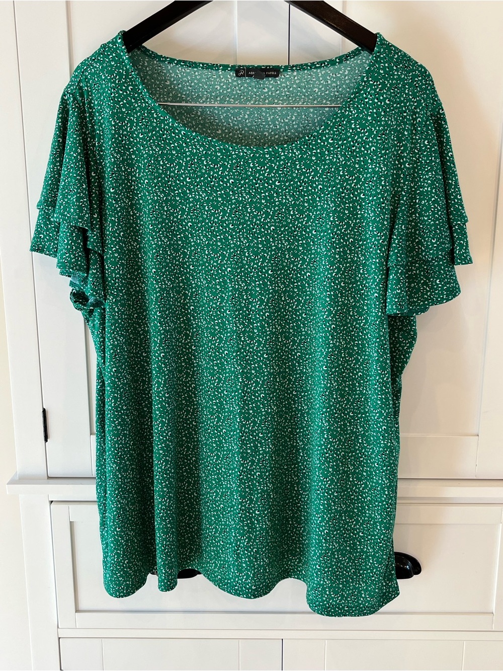 Adrianna Papell Green Short Sleeve Ruffle Flutter Top
